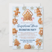 ブルーゴールドジンジャーブレッドハウスデコレーション パーティー 招待状 (正面)