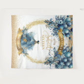 ブルーゴールドスウィートシックスティーン水彩ドレスパーティー タペストリー (正面(横))