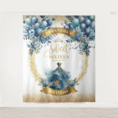 ブルーゴールドスウィートシックスティーン水彩ドレスパーティー タペストリー (正面)