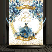 ブルーゴールドスウィートシックスティーン水彩ドレスパーティー タペストリー