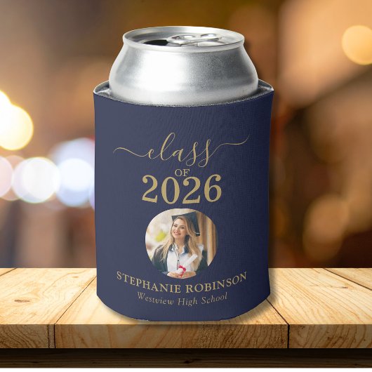 ブルーゴールドスクリプト 2026年卒業パーティーの写真 缶クーラー