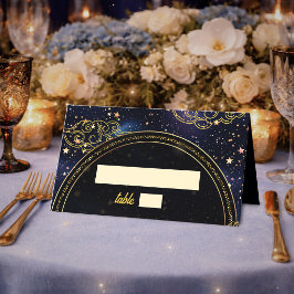 ブルーゴールドセレストリアルの天文学の星の結婚式 プレイスカード