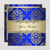 ブルーゴールドダマスクパーティー 招待状 (正面/裏面)