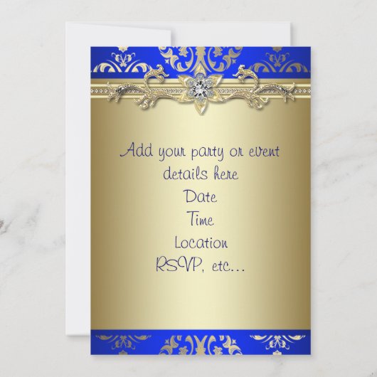 ブルーゴールドダマスク ロイヤルブルー パーティー発表 招待状 (裏面)