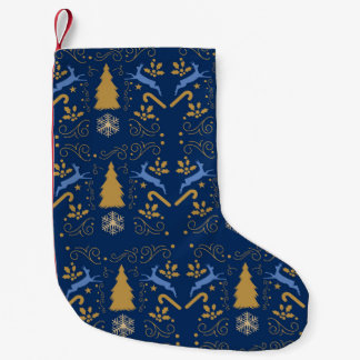 ブルーゴールドトナカイクリスマス スモールクリスマスストッキング