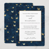 ブルーゴールドバタフライ ウェディング 招待状 (正面/裏面)