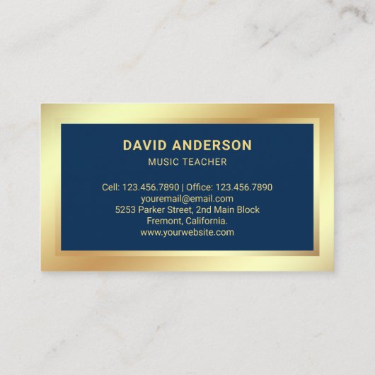 ブルーゴールドフォイルギターミュージック先生ギタリスト 名刺 (裏面)