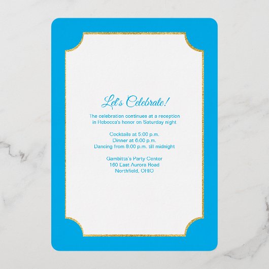 ブルーゴールドフォイルスターストライプのバルミツワー招待状 箔招待状 (裏面)