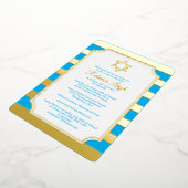 ブルーゴールドフォイルスターストライプのバルミツワー招待状 箔招待状 (回転した状態)