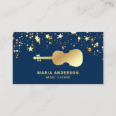 ブルーゴールドフォイルバイオリンミュージック先生バイオリニスト 名刺 (正面)