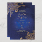 ブルーゴールドフォイルレース華美ブライダルシャワー 招待状 (正面/裏面)