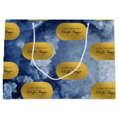 ブルーゴールドフォイル海の結晶の署名スクリプト ラージペーパーバッグ (正面)