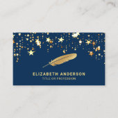 ブルーゴールドフォイル紙吹雪羽ヴィンテージクイルペン 名刺 (正面)