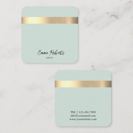 ブルーゴールドフォイル素朴イエスフェイクキリスト牧師 スクエア名刺 (正面/裏面)