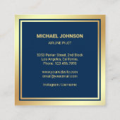 ブルーゴールドフォイル航空機パイロット スクエア名刺 (裏面)