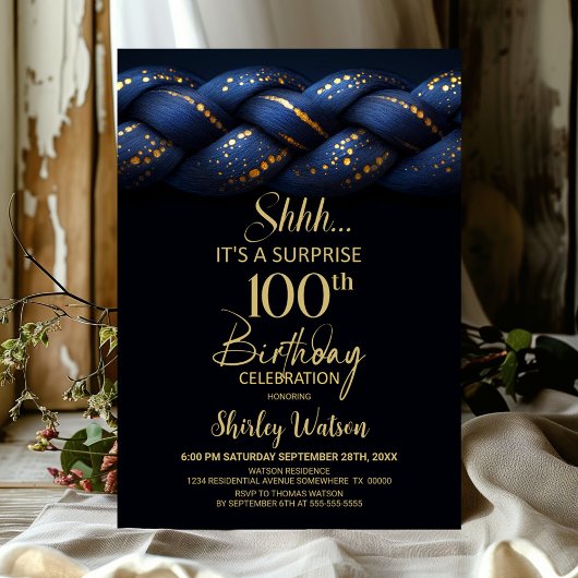 ブルーゴールドブレイド100歳の誕生日サプライズパーティー 招待状