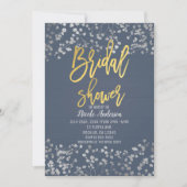 ブルーゴールドホイル ベイビーズブレス モダン ブライダルシャワー 招待状 (正面)