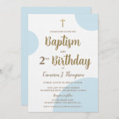 ブルーゴールドボーイ 洗礼 2歳 誕生日 招待状 (正面/裏面)