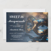 ブルーゴールドマスカレードバースデー 招待状 (正面)