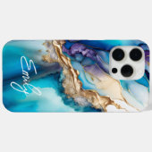 ブルーゴールドマーブルスクリプトネーム Case-Mate iPhoneケース (裏面 (横))