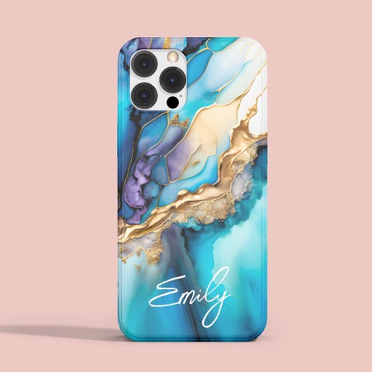 ブルーゴールドマーブルスクリプトネーム Case-Mate iPhoneケース