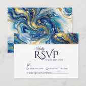 ブルーゴールドマーブルRSVP エレガントな結婚式の返信 出欠カード (正面/裏面)