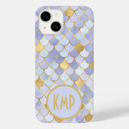 ブルーゴールドマーメイドスケールモノグラムイニシャル Case-Mate iPhone 14ケース