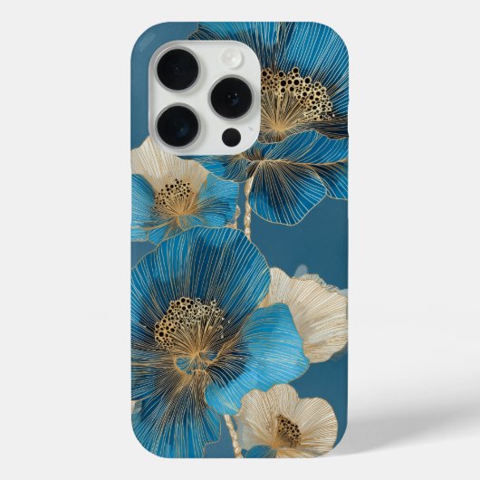 ブルーゴールドラインアートポピー植物画フラワー Case-Mate iPhoneケース (裏面)