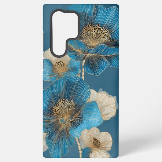 ブルーゴールドラインアートポピー植物画フラワー SAMSUNG GALAXYケース (裏面)
