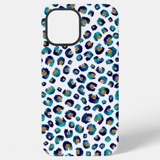 ブルーゴールドラメヒョウ柄 iPhoneケース (裏面)