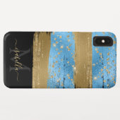 ブルーゴールドラメ スクリプトモノグラム Case-Mate iPhoneケース (裏面(横))