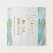 ブルーゴールドレイク ウォーターカラー ブライダルシャワー ウェルカム タペストリー (正面(横))