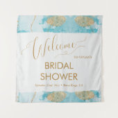 ブルーゴールドレイク ウォーターカラー ブライダルシャワー ウェルカム タペストリー (正面)