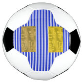ブルーゴールド幾何学クールストライプ サッカーボール (回転)