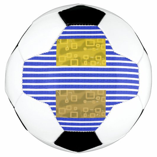 ブルーゴールド幾何学クールストライプ サッカーボール (正面)