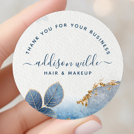 ブルーゴールド水彩植物の葉 感謝 ラウンドシール