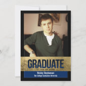 ブルーゴールド王室のフォイルブロックエフェクト写真卒業 招待状 (正面)