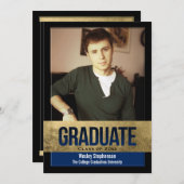 ブルーゴールド王室のフォイルブロックエフェクト写真卒業 招待状 (正面/裏面)