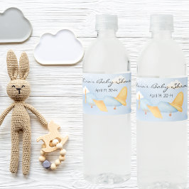 ブルーゴールド飛行機雲、かわいい男の子ベビーシャワー ペットボトルラベル