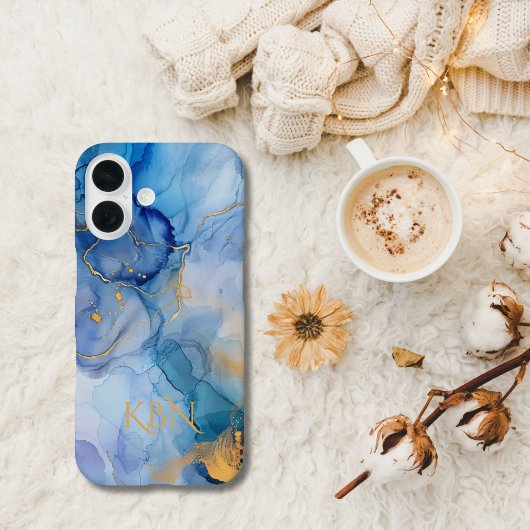 ブルーゴールド アルコールインク 水彩 モノグラムイニシャル Case-Mate iPhoneケース