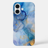 ブルーゴールド アルコールインク 水彩 モノグラムイニシャル Case-Mate iPhoneケース (裏面)