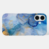 ブルーゴールド アルコールインク 水彩 モノグラムイニシャル Case-Mate iPhoneケース (裏面 (横))