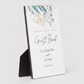 ブルーゴールド（イミテート）ホワイト ウェディング ゲストブック フォトプラーク (側面)