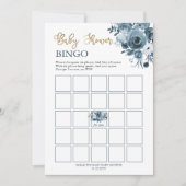 ブルーゴールド ウォーターカラー フラワーベイビーシャワービンゴカード 招待状 (正面)