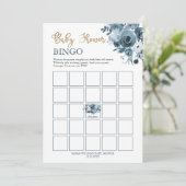 ブルーゴールド ウォーターカラー フラワーベイビーシャワービンゴカード 招待状 (スタンド正面)