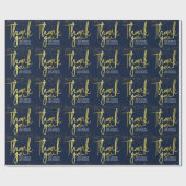 ブルーゴールド タイポグラフィー 感謝 ラッピングペーパー (フラット)