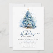 ブルーゴールド フェスティブ ホリデー ディナー パーティー 招待状 (正面)