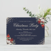 ブルーゴールド ホリーベリー クリスマス ホリデーパーティー 招待状 (スタンド正面)