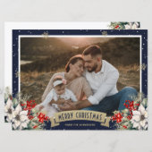 ブルーゴールド ボタニカル スノーフレーク フォト クリスマス (正面/裏面)