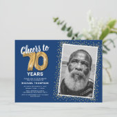 ブルーゴールド 70th 写真 誕生日 招待状 (スタンド正面)